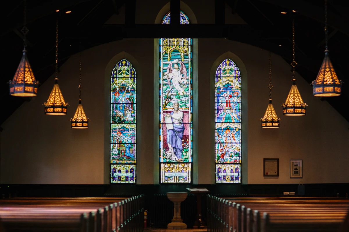 Sunlight falling through a quiet church